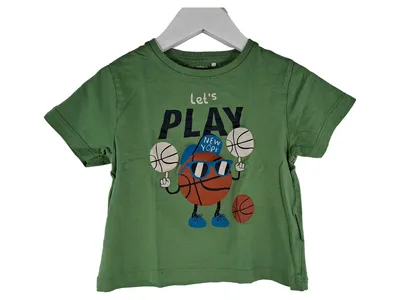 NAME IT Kinder T-Shirt Basketball Motiv Gr. 98 Grün Kurzarm