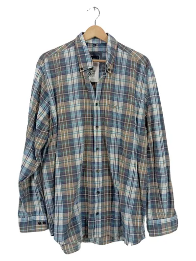 Engbers Herren Flanellhemd kariert Gr. 41-42 Blau Beige Langarm Casual