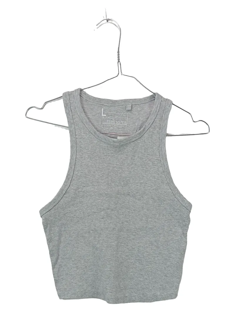 FB Sister Damen Crop Top Tanktop Grau Rippstrick Gr. L 1