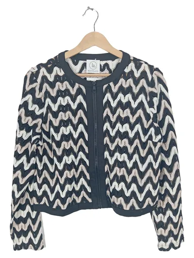 Betty & Co Strickjacke Damen Gr. 38 Zickzack Muster Schwarz Beige Weiß