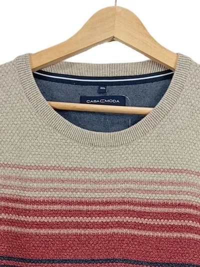 CASAMODA Herren Pullover Strick Gestreift Gr. 3XL Beige Rot Blau