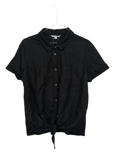 Comma Casual Identity Damen Bluse Gr. 36/S Schwarz Kurzarm Knotendetail