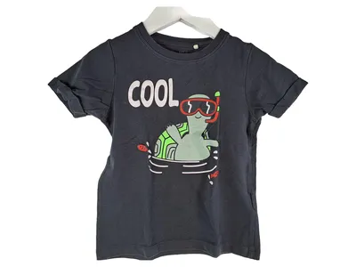 NAME IT Kinder T-Shirt Gr. 98 Grau Schildkröten-Print Kurzarm Basic