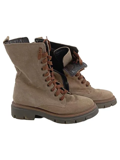 5th Avenue Damen Schnürstiefel Gr. 38 Beige Wildleder Reißverschluss