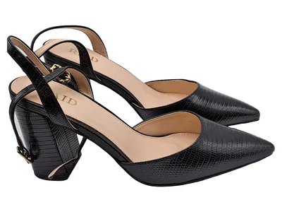 RAID Damen Slingback Pumps Schwarz Kroko-Optik Gr. 40 Blockabsatz Elegant