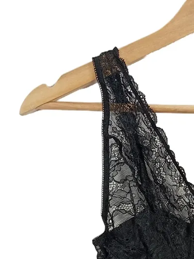Hunkemöller Body Damen Spitze Schleife Schwarz Gr. L Body Lingerie