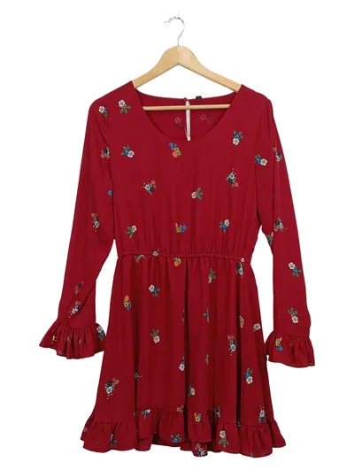 Pepe Jeans Damen Freizeitkleid Rot Blumenmuster Rüschen Gr. XS