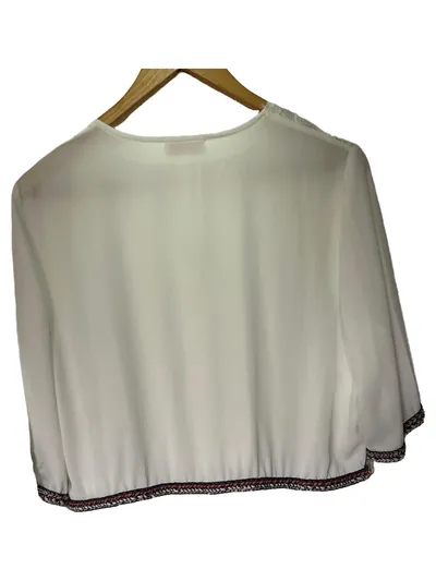 Marcel Ostertag Damen Bluse Gr. 44 Weiß Boho Spitze Federn