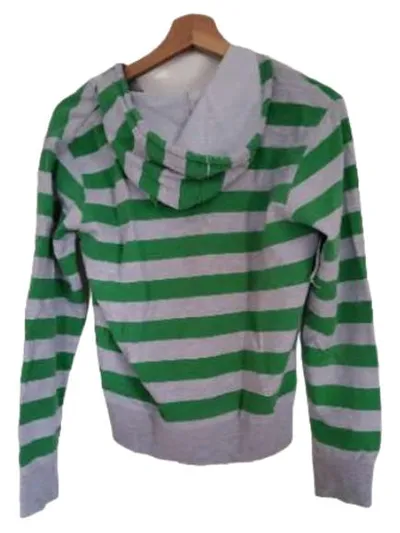 Fishbone Damen Kapuzenpullover Hoodie Gr. S grün grau gestreift Reißverschluss