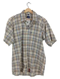 Engbers Herren Kurzarmhemd kariert Gr. 41/42 L Beige Blau Casual 1