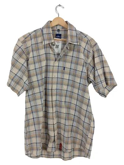 Engbers Herren Kurzarmhemd kariert Gr. 41/42 L Beige Blau Casual