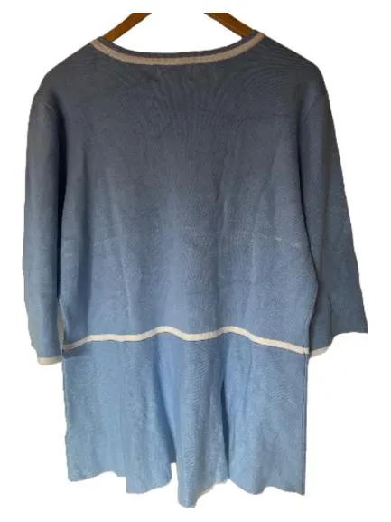 Alfredo Pauly Damen Strickpullover Gr. 46 Blau Weiß 3/4-Arm Viskose 2