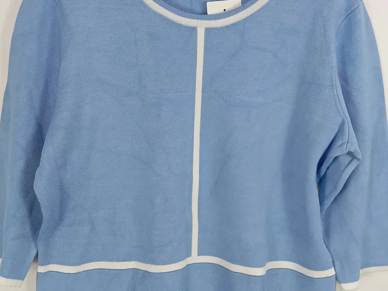 Alfredo Pauly Damen Strickpullover Gr. 46 Blau Weiß 3/4-Arm Viskose 3
