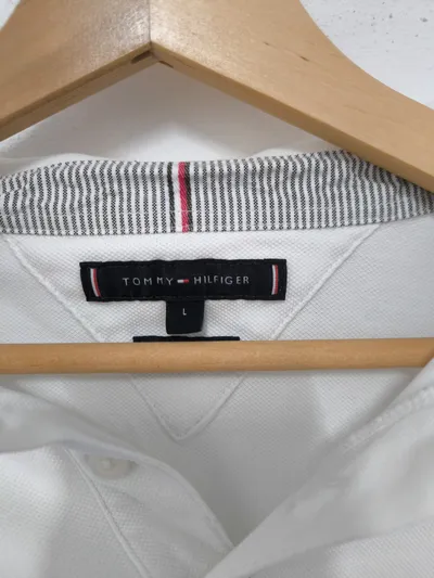 Tommy Hilfiger Poloshirt Herren Gr. L Weiß Klassisch Baumwolle