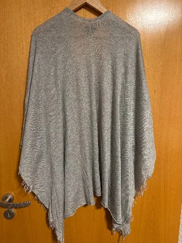 Hallhuber Damen Poncho Grau Meliert Fransen Einheitsgröße Casual