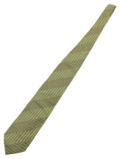 Van Laack Herren Krawatte Seide Grün Gold Gestreift 144 cm Business