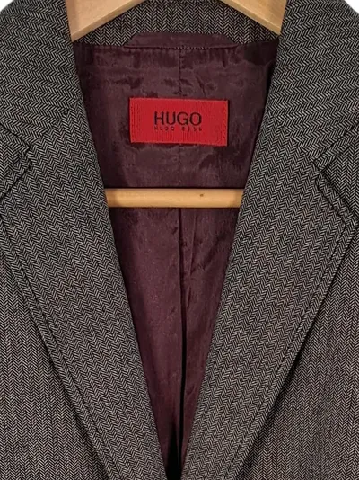 HUGO Hugo Boss Damen Blazer Gr. 38 Grau Fischgrät Business Schurwolle Büro Jacke