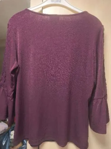 Paola Damen Bluse Gr. L Lila Spitze Volantärmel Feminin