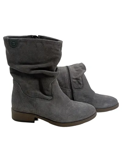 Tamaris Damen Stiefeletten Gr. 40 Grau Wildleder Slouch Boots