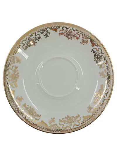 Bavaria Elfenbein Porzellan Untertasse Weiß Gold Floral Dekor 15 cm