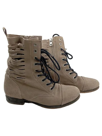 Diesel Damen Schnürstiefel Wildleder Beige Gr. 39 Cut-Outs Combat