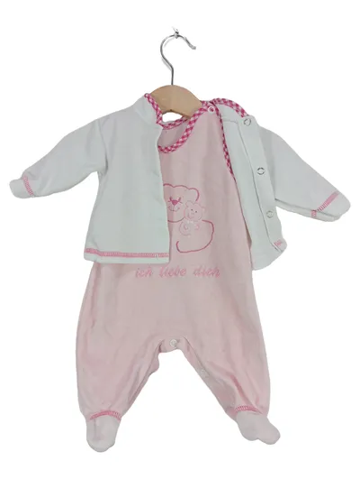 Markenlos Twin Set Mädchen Rosa Tiermotiv Stickerei Gr. 56 Baumwolle