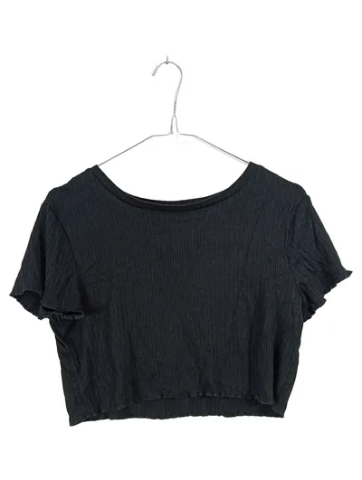 Zaful Damen Crop Top Rippstrick Kurzarm Schwarz Gr. L