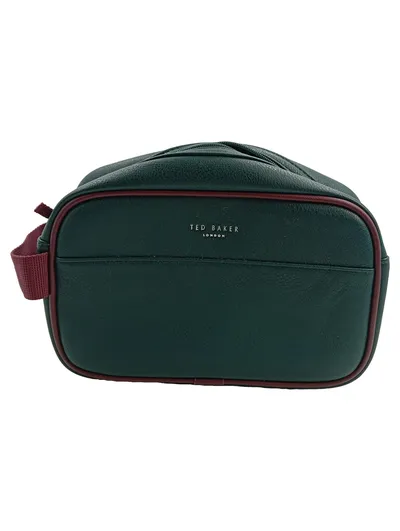 Ted Baker London Kulturbeutel Herren Leder Grün Bordeaux Klassisch