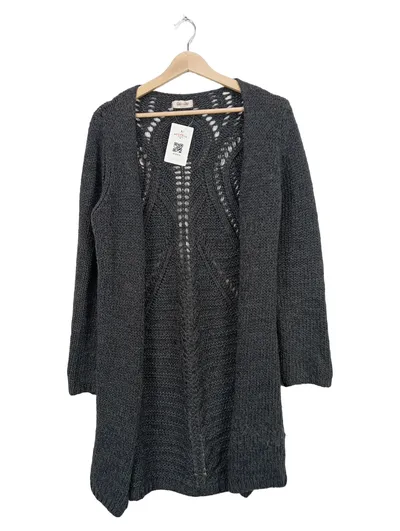 UNO PIÙ UNO Strickjacke Damen M Grau Lochmuster Cardigan Wolle Alpaka Freizeit