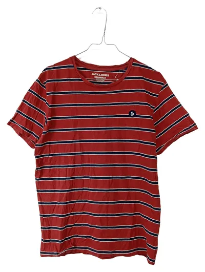 Jack & Jones Herren T-Shirt Gr. M Rot Gestreift Casual Baumwolle Logo