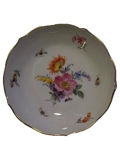 Meissen Dekoschale Blumen Insekten Goldrand Porzellan Weiß 11cm