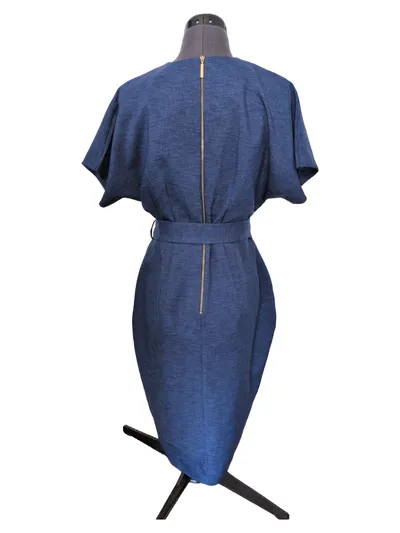 Closet London Wickelkleid Damen Gr. 40 Blau Elegant Gürtel