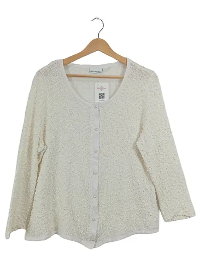 Amy Vermont Strickjacke Damen Elegant Strukturmuster Perlenknöpfe Weiß 46