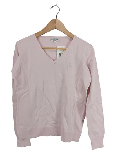 U.S. Polo Assn. Damen Pullover V-Ausschnitt Rosa Gr. M Baumwolle Stickerei