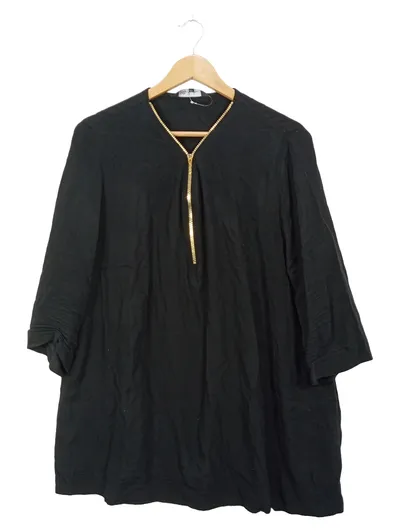 Ulla Popken Damen Top Shirt Gr. 46/48 Schwarz Gold Reißverschluss Viskose