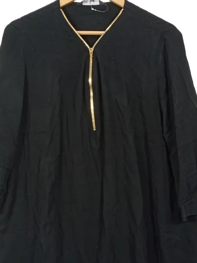 Ulla Popken Damen Top Shirt Gr. 46/48 Schwarz Gold Reißverschluss Viskose