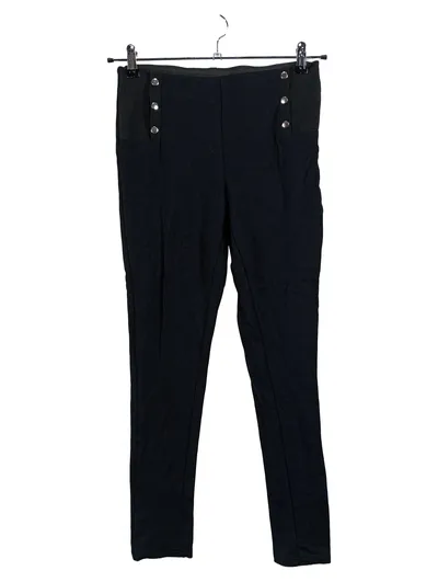 Pageone Damen Leggings Schwarz Gr. M Zierknöpfe Elegant Stretch
