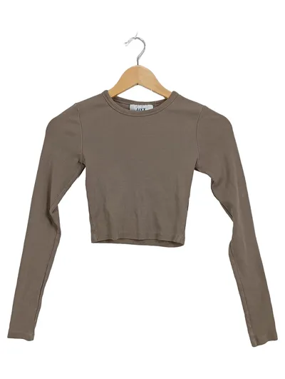 JJXX Damen Langarmshirt Cropped Rippstrick Beige Gr. S Basic
