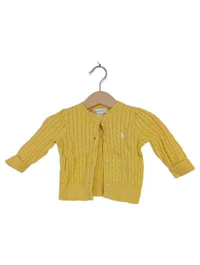 Ralph Lauren Strickjacke Baby Mädchen Gr. 68 Gelb Zopfmuster Baumwolle