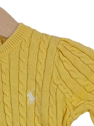 Ralph Lauren Strickjacke Baby Mädchen Gr. 68 Gelb Zopfmuster Baumwolle