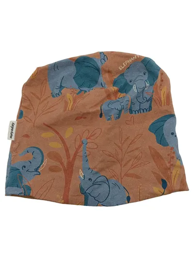 Meyadey Kinder Mütze Beanie Elefanten Braun Blau Bio-Baumwolle