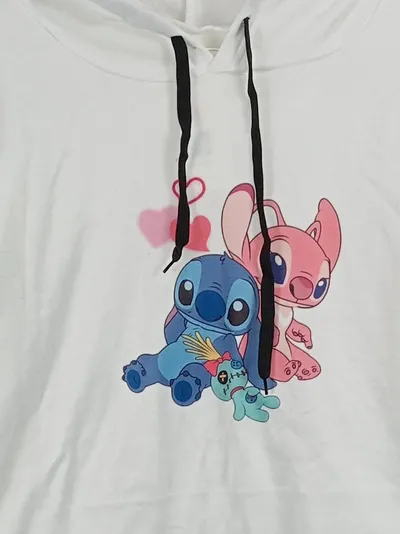 Damen Hoodie Kapuzenpullover Weiß Streifen Ärmel Cartoon Print Gr. XXL