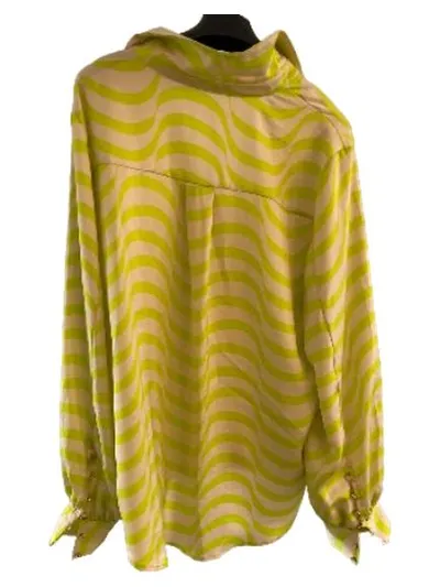 Costes Studio Damen Bluse Gr. L Wellenmuster Grün Weiß Langarm