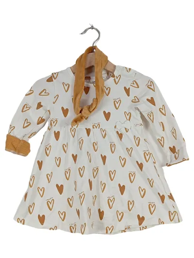 Feetje Baby Mädchen Kleid Herzmuster Gr. 80 Weiß Braun mit Haarreif