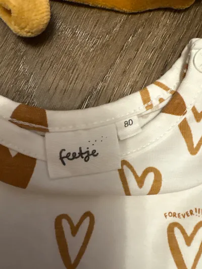 Feetje Baby Mädchen Kleid Herzmuster Gr. 80 Weiß Braun mit Haarreif