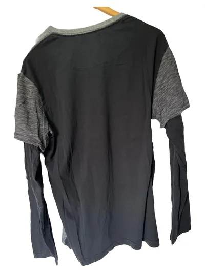 Desigual Herren Langarmshirt Gr. L Grau Meliert Logo Print Baumwolle