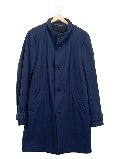 DRYKORN Herren Mantel Gr. 102/XL Blau Wolle Klassisch Stehkragen
