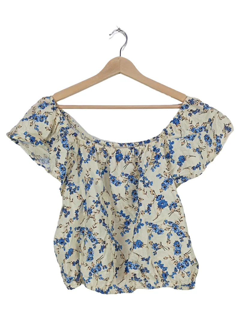 A New Day Damen Blumenmuster Top Kurzarm Raffungen Mehrfarbig L 1