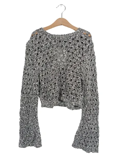ONLY Damen Pullover Strick Lochmuster Cropped Gr. XS Grau Meliert