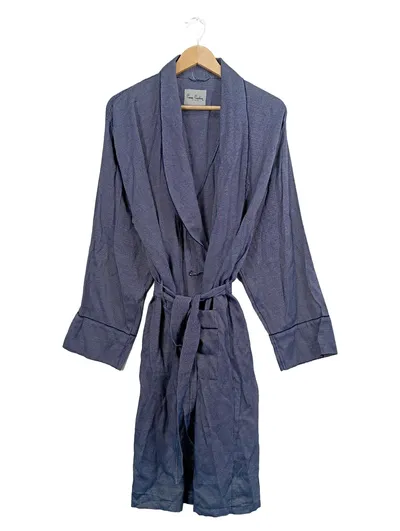 Pierre Cardin Herren Morgenmantel Bademantel Baumwolle Gestreift Blau Gr. 50 L